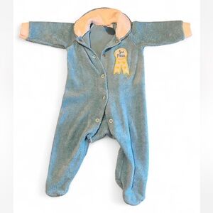 VINTAGE: 1980-90’s: SEARS Blue and yellow baby onesie with ribbon detail